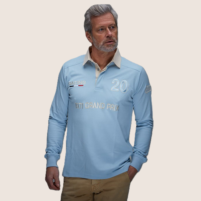 1971 Polo Long Sleeve Light Blue fra GPO Originals med klassisk motorsport-inspireret design