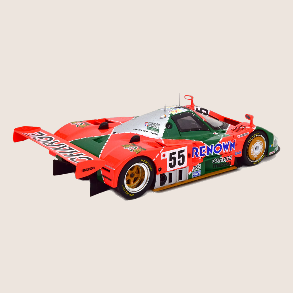 1:18 MAZDA 787 B WINNER 24H LE MANS 1991 - 1:18 model af Mazda 787B, vinder af Le Mans 1991, ideel til motorsportsamlinger.