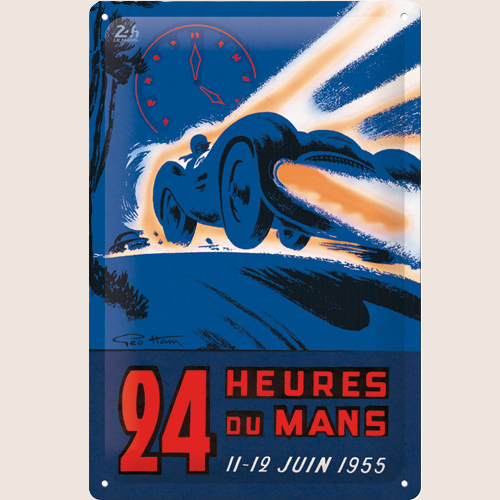 24 Heures du Mans Racing Night Blue Tin Sign – nostalgisk metalplade 20×30 cm med blåt racerbilmotiv og teksten "24 Heures du Mans", inspireret af Le Mans-løbets stemning ved nattekørsel. Elegang dekoration til garage eller samler væg.