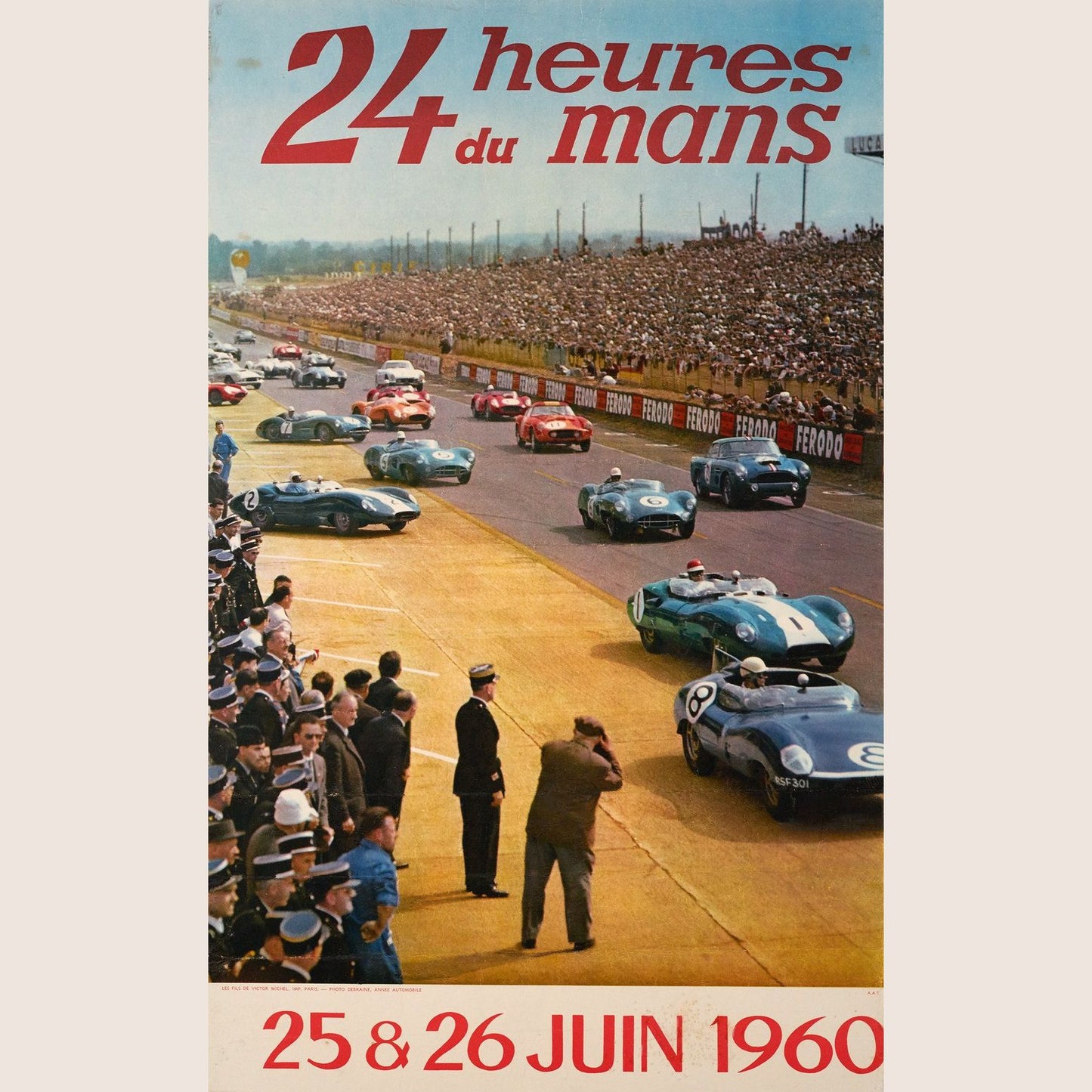 24 Heures du Mans 1960 – Trykt Plakat (Reproduktion): Vintage-inspireret reproduktion af den officielle 1960 Le Mans-plakat. Perfekt til vægudsmykning for motorsportsfans og samlere.