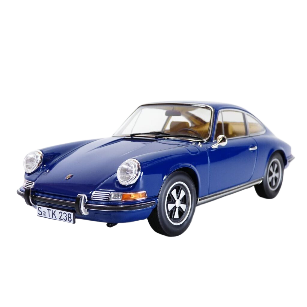 Porsche 911 S 1969 Blue 1:18 Norev – Detaljeret model af Porsche 911 S fra 1969 i blå.