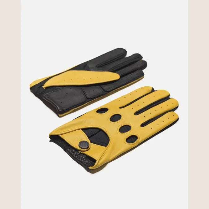 Frederik, Yellow / One-Size – Unikke gule kørehandsker i smidigt læder, en perfekt kombination af stil og funktion.