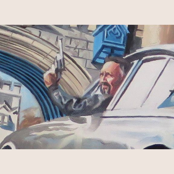 Tower Bridge Chase - 60x50 - Spændende kunsttryk af Tower Bridge chase, et perfekt motiv for bilactionfans.