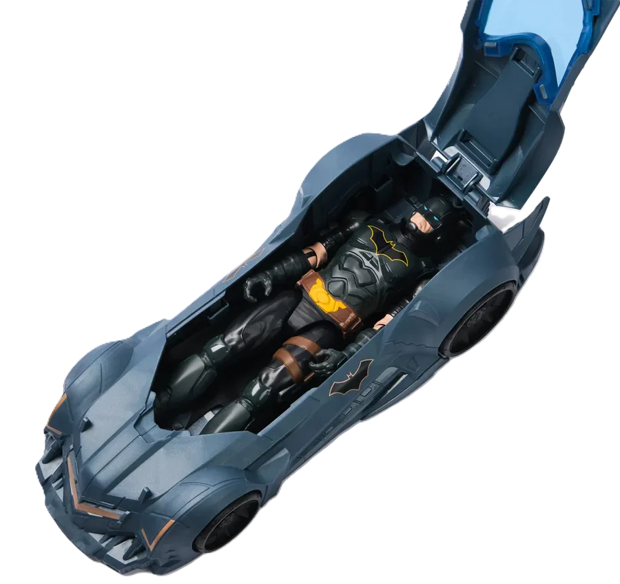 Batman DC Universe Batmobile – 30 cm Batmobile i mørk grå med futuristisk design og en bevægelig dør/åbning, der passer til 30 cm Batman-figur (inkluderet). Ideel til leg og samling for både børn og superfans