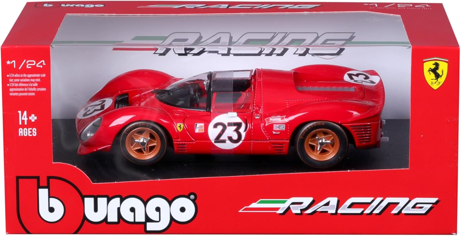 Bburago Ferrari 330 P4 1:24 bilmodel i rød med detaljeret design og autentisk Ferrari-stil