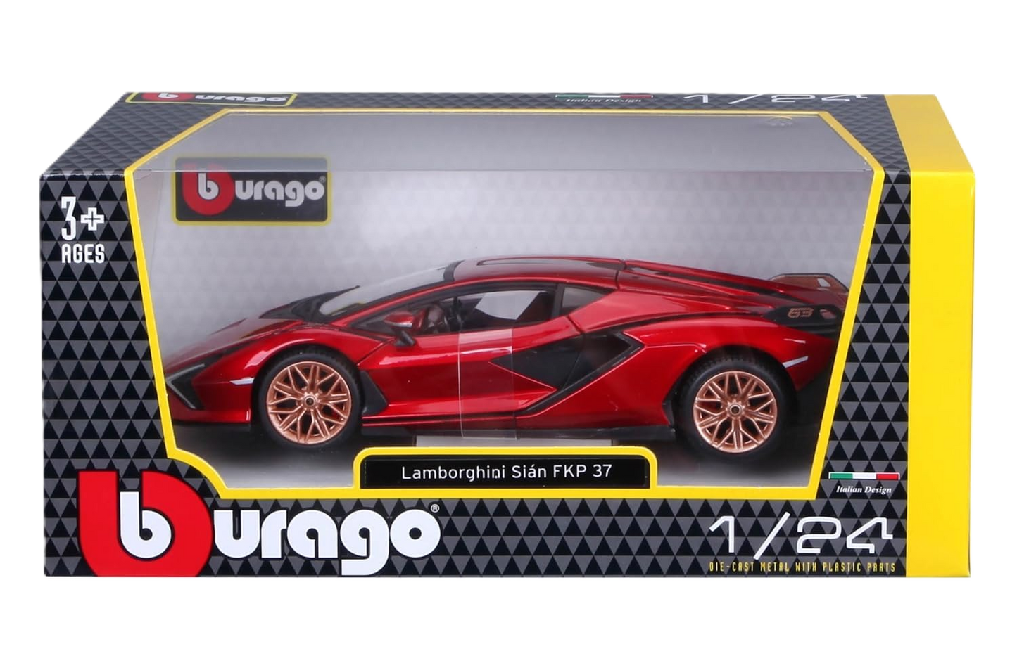 Bburago Lamborghini Sián FKP 37 1:24 bilmodel i rød med detaljeret og autentisk Lamborghini-design