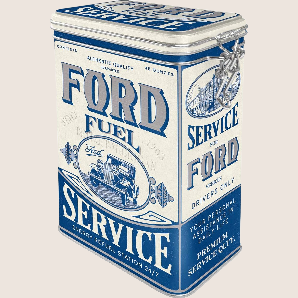 Ford - Fuel Service Clip Top Dåse – Ford Fuel Service inspireret opbevaringsdåse, retro og stilfuld.