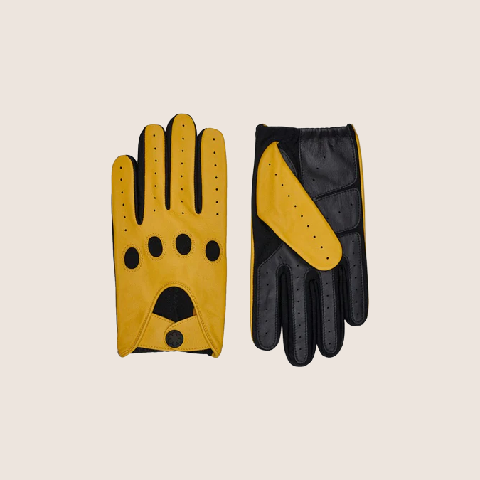 Frederik, Yellow / One-Size – Unikke gule kørehandsker i smidigt læder, en perfekt kombination af stil og funktion.
