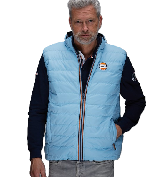 Gulf Wendeweste Blue fra GrandPrix Originals – vendbar vest med Gulf-farver og motorsportinspireret design