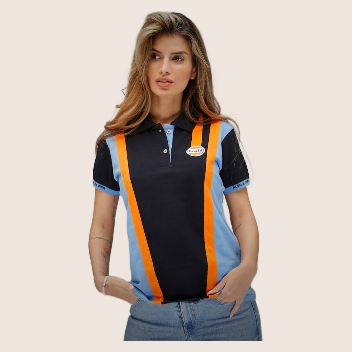 Lady Gulf Racing Team Polo Navy Blue – Gulf Racing Team polo til kvinder i navy blå, klassisk og stilfuld.