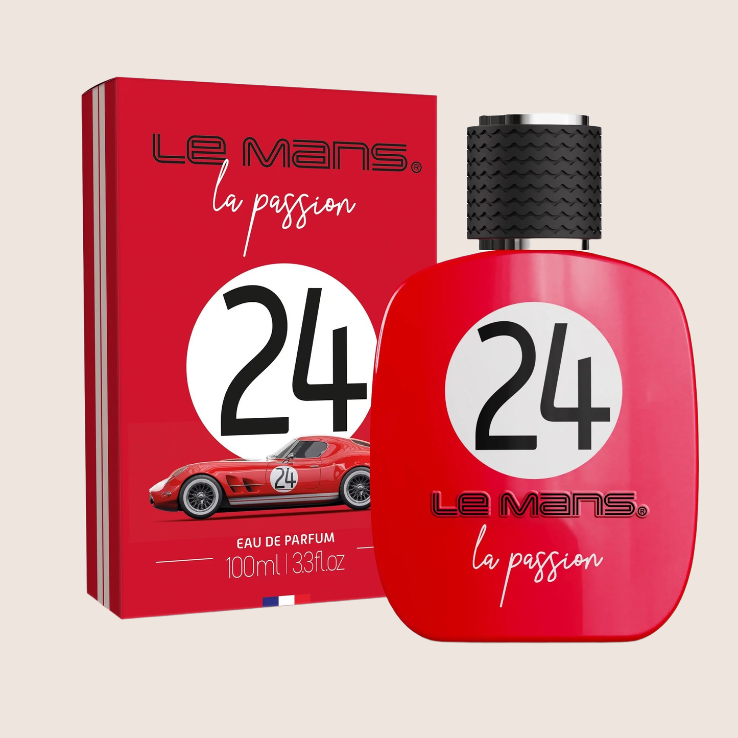 Perfume La Passion – 24H Le Mans: Eau de Parfum i 100 ml flakon, inspireret af det ikoniske Le Mans-løb. Duftnoter af grapefrugtskal, lavendel, intens karamel, vanilje, læder og moskrystaller. Fremstillet i Frankrig af Corania. En sensuel og kraftfuld duft, der indfanger motorsportens passion.