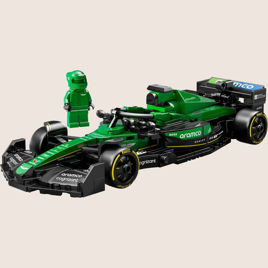 LEGO Speed Champions Aston Martin Aramco F1® AMR24-racerbil (77245) – detaljeret model af Aston Martin F1 AMR24 fra 2024-sæsonen. Sættet inkluderer en minifigur af en Aston Martin F1-kører, cockpit med sikkerhedsbøjle, bagvinge, wishbone-affjedring og sponsorklistermærker. Perfekt til både leg og udstilling.