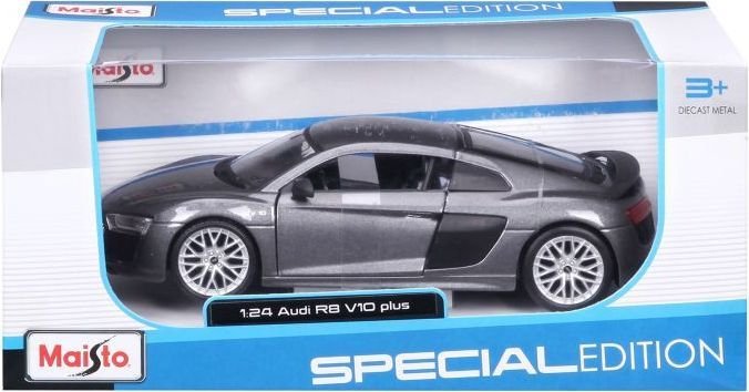 Maisto Audi R8 V10 Plus 1:24 bilmodel i grå med detaljeret design og autentisk superbil-stil