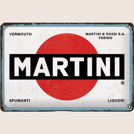Martini - Logo White Tin Signs 20x30cm – Retro Martini-logo metalskilt, perfekt til garage eller bar.