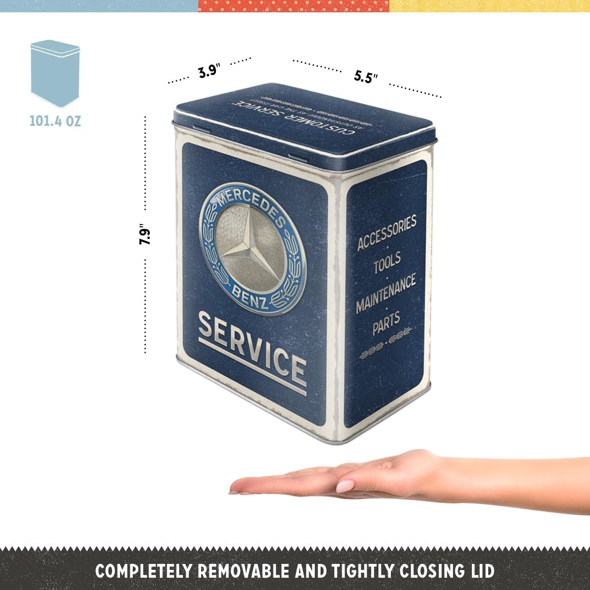 Mercedes Benz Service Dåse – Retro Mercedes-Benz opbevaringsdåse med klassisk servicelogo, perfekt til bilentusiaster.