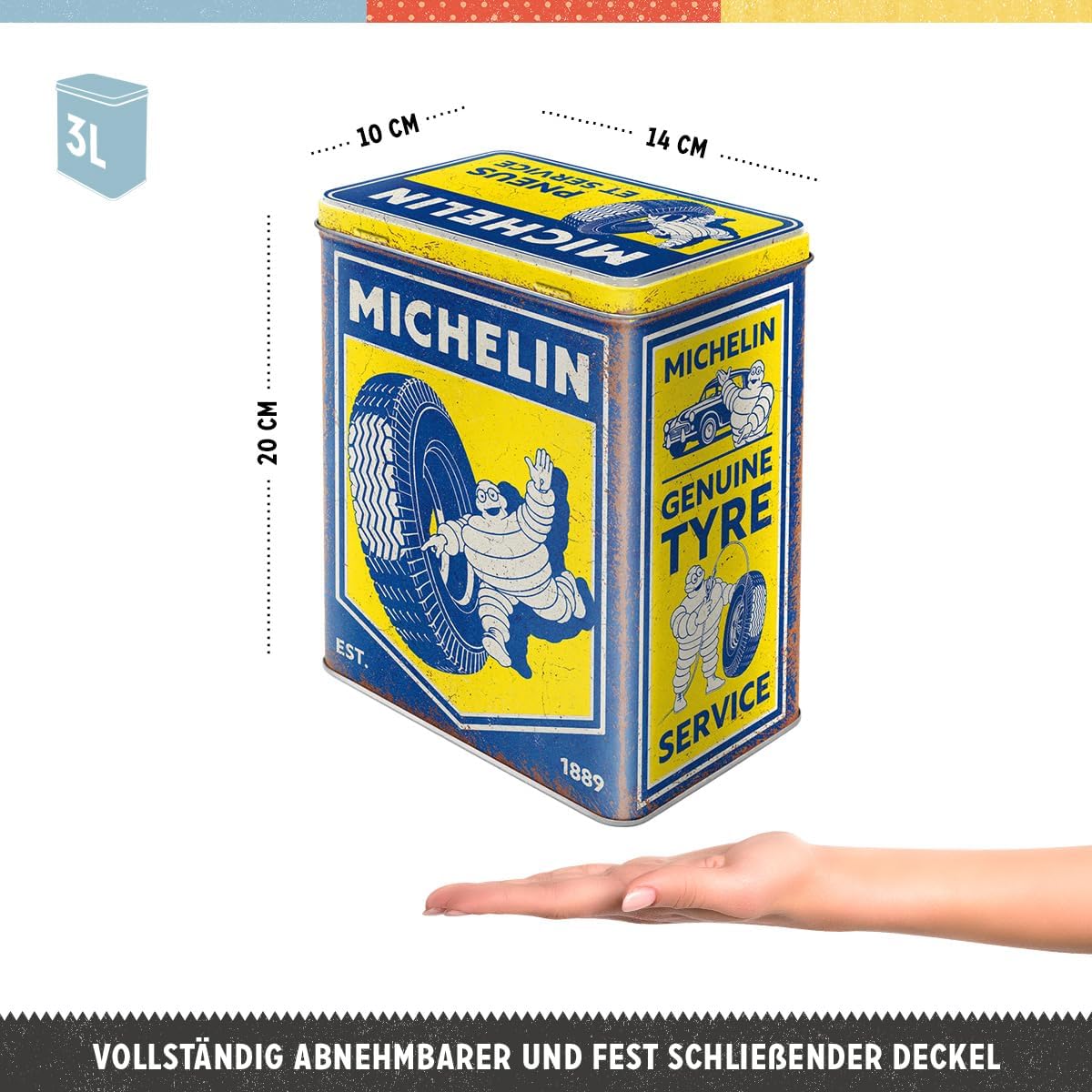 Michelin Pneus et Services Dåse – Vintage Michelin opbevaringsdåse med ikonisk dækservice-design, ideel til samlere.