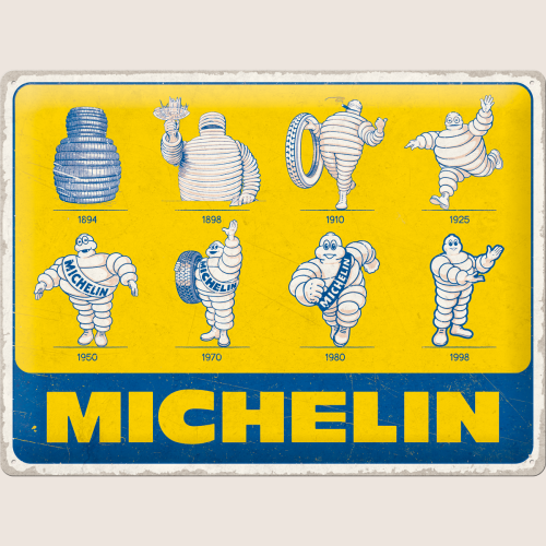 Michelin - Logo Evolution 30x40 – Historisk Michelin-logo skilt, perfekt til enhver bilentusiast.