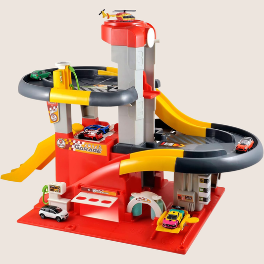 My 3 Level Garage fra Norev – Legetøjsgarage i tre niveauer med ramper, elevator og parkeringspladser. Perfekt til børns leg med modelbiler og skabelse af deres egen bilverden.