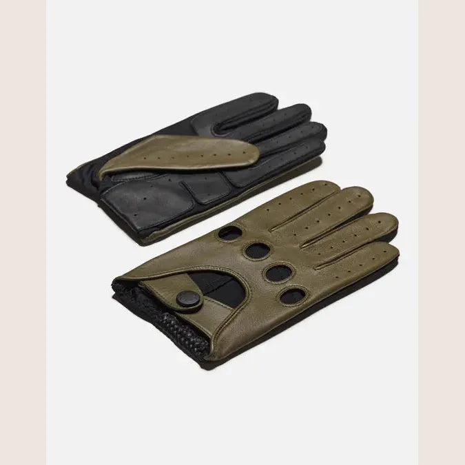 Frederik, Army / One-Size – Klassiske armygrønne kørehandsker i smidigt læder, ideelle til både bil og motorcykel.