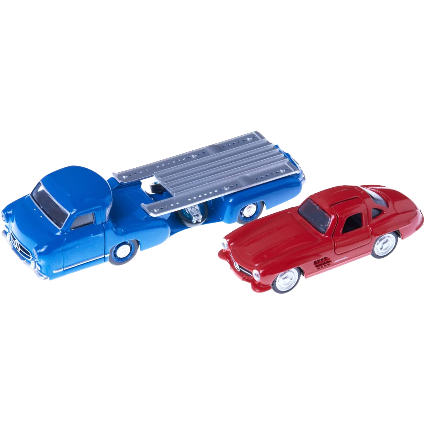 Mercedes-Benz Racing Transporter + 300SL 1955 1/64 – Autentisk model af Mercedes’ racetransporter og 300SL.