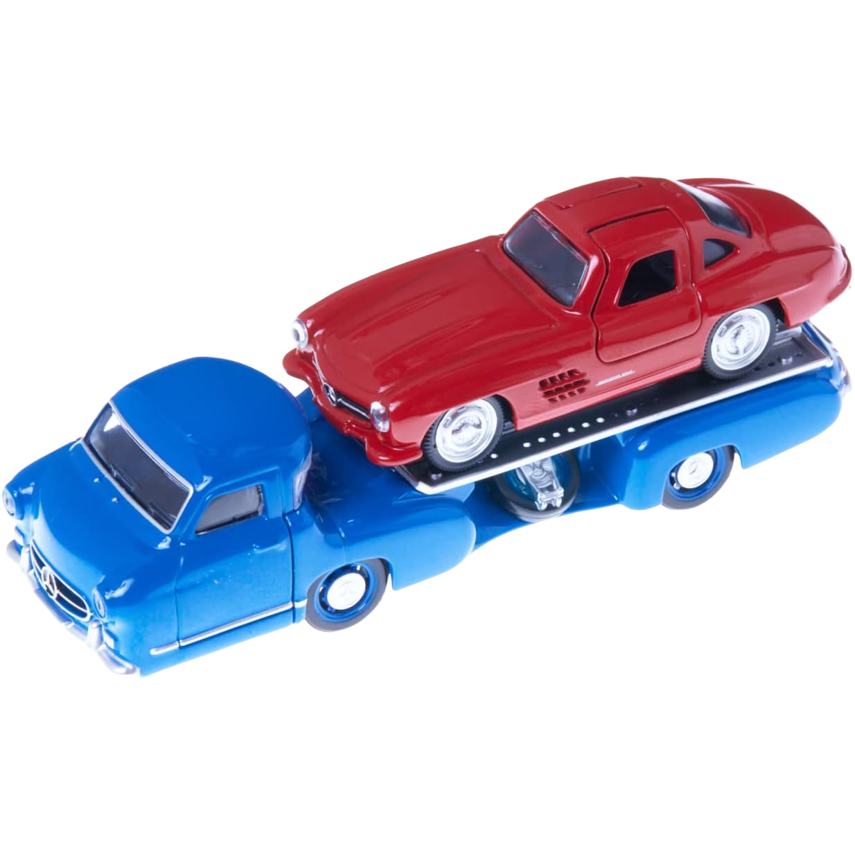 Mercedes-Benz Racing Transporter + 300SL 1955 1/64 – Autentisk model af Mercedes’ racetransporter og 300SL.