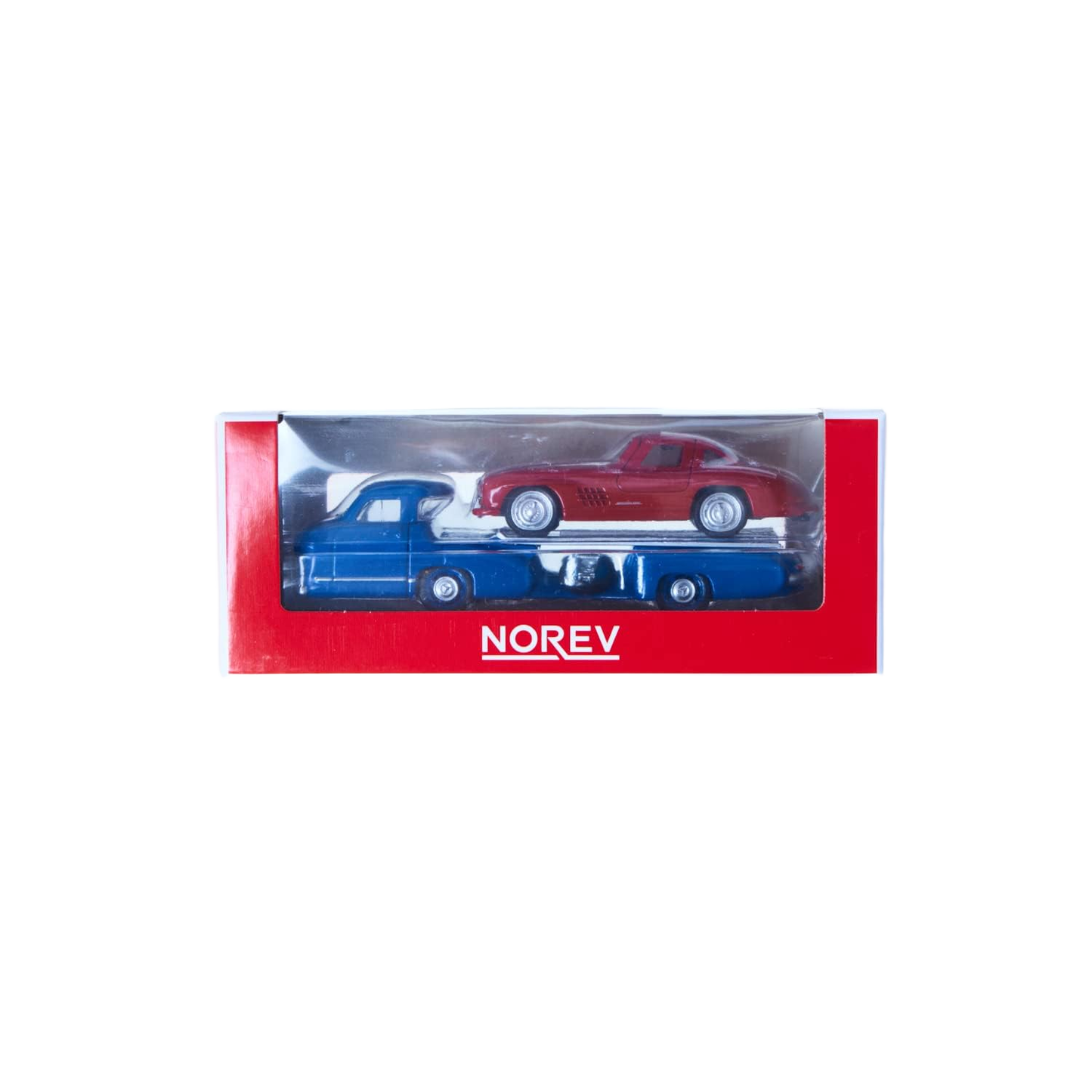 Mercedes-Benz Racing Transporter + 300SL 1955 1/64 – Autentisk model af Mercedes’ racetransporter og 300SL.