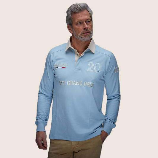 1971 Polo Long Sleeve Light Blue fra GPO Originals med klassisk motorsport-inspireret design