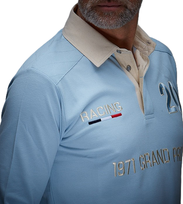 1971 Polo Long Sleeve Light Blue fra GPO Originals med klassisk motorsport-inspireret design