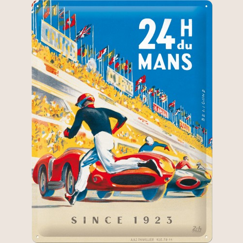 Nostalgic-Art 24 Heures du Mans Skilt – Retro metalsskilt med klassisk design, der hylder det ikoniske 24-timers Le Mans-løb. Ideel til bilentusiaster og samlere.
