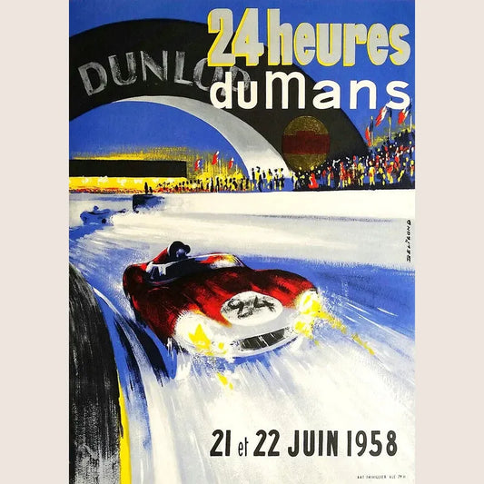 Trykt plakat med motiv fra 24 Heures du Mans 1960, der viser klassiske racerbiler ved løbsstart. Historisk og ikonisk motorsportsevent.