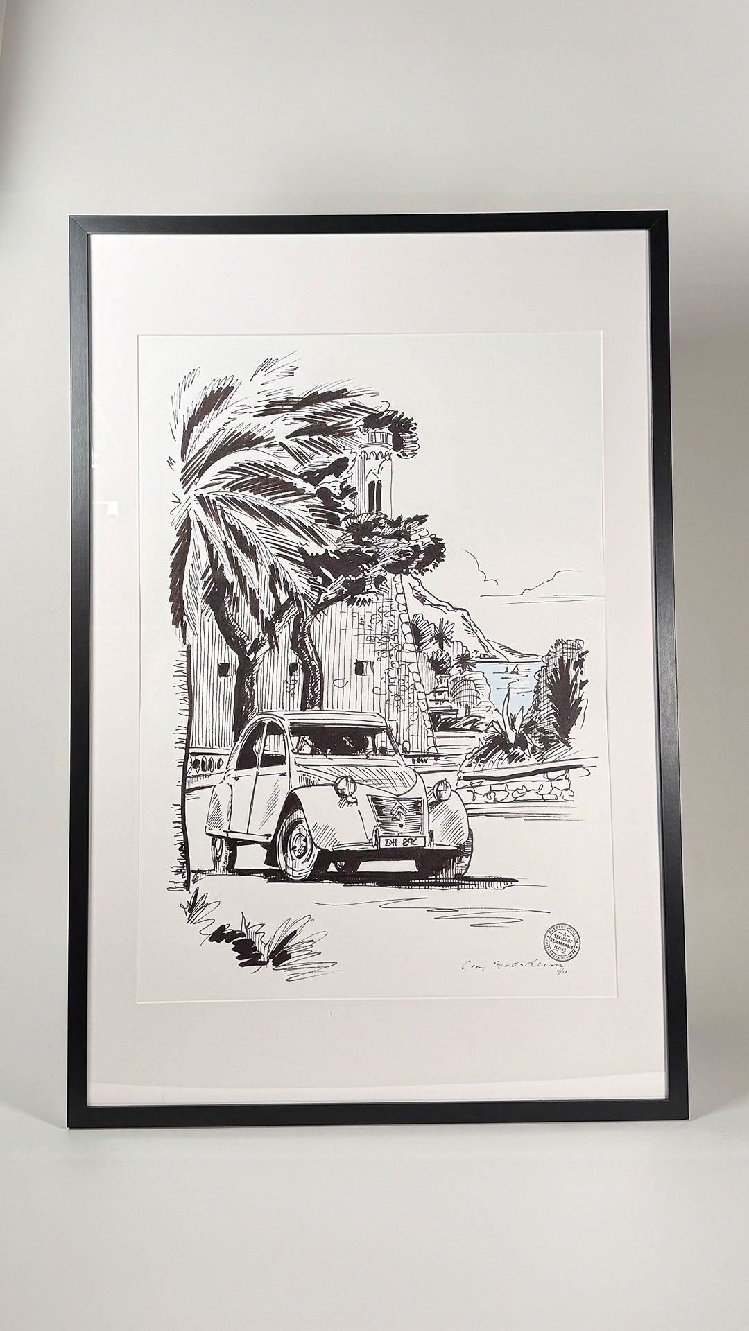 Driving Cote d´Azure 2CV 93x63cm Plakat i Ramme - Cay Brøndum