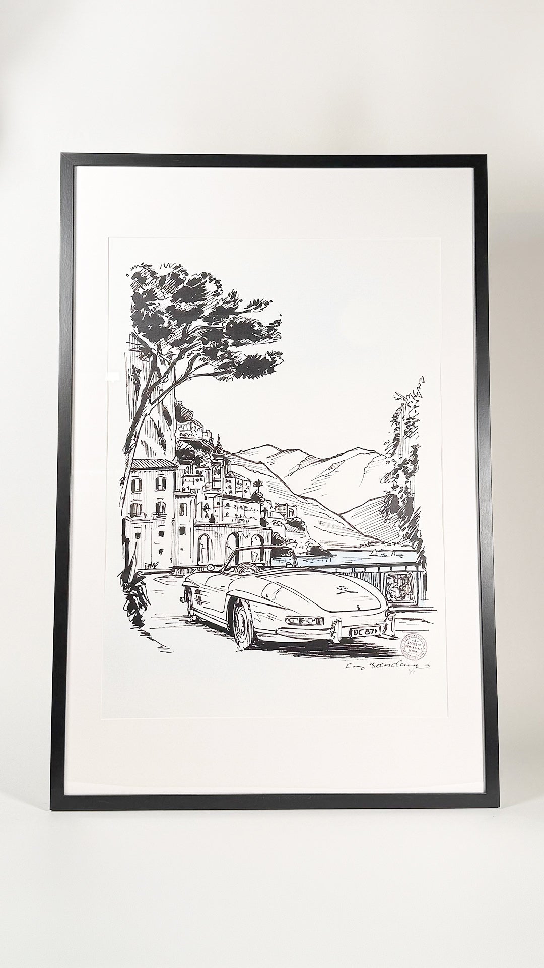 Driving Cote d´Azure 300 SL Roadster 93x63cm Plakat i Ramme - Cay Brøndum