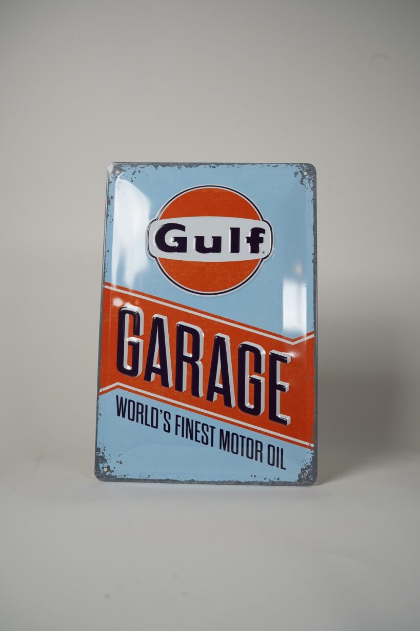 Gulf Garage “World’s Finest Motor Oil” skilt 20x30 cm med retro-design