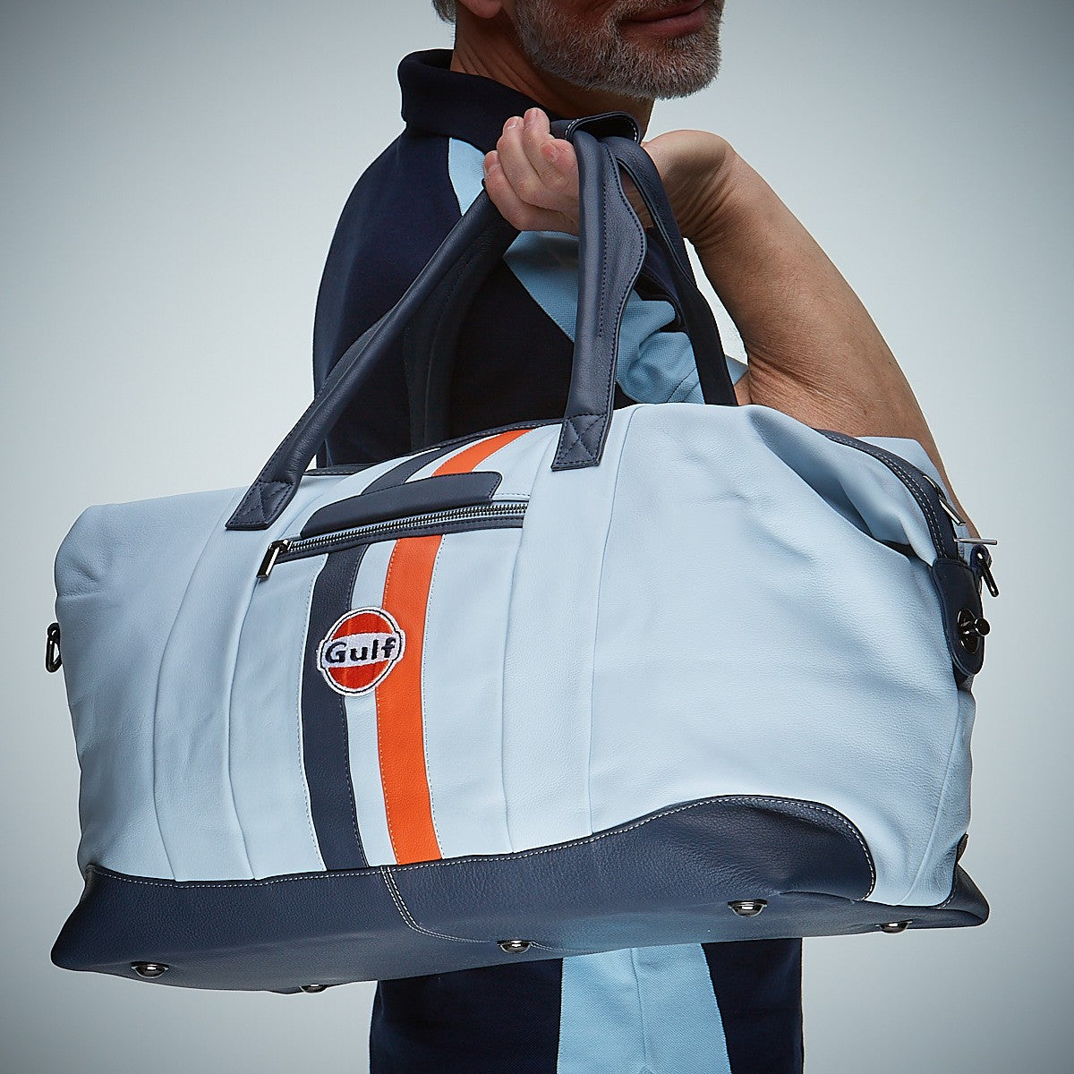 Gulf Leather Travel Bag, Light Blue, Large