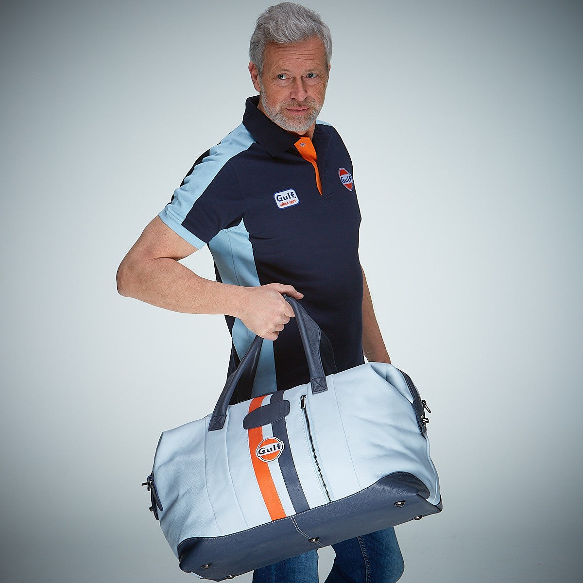 Gulf Leather Travel Bag, Light Blue, Large