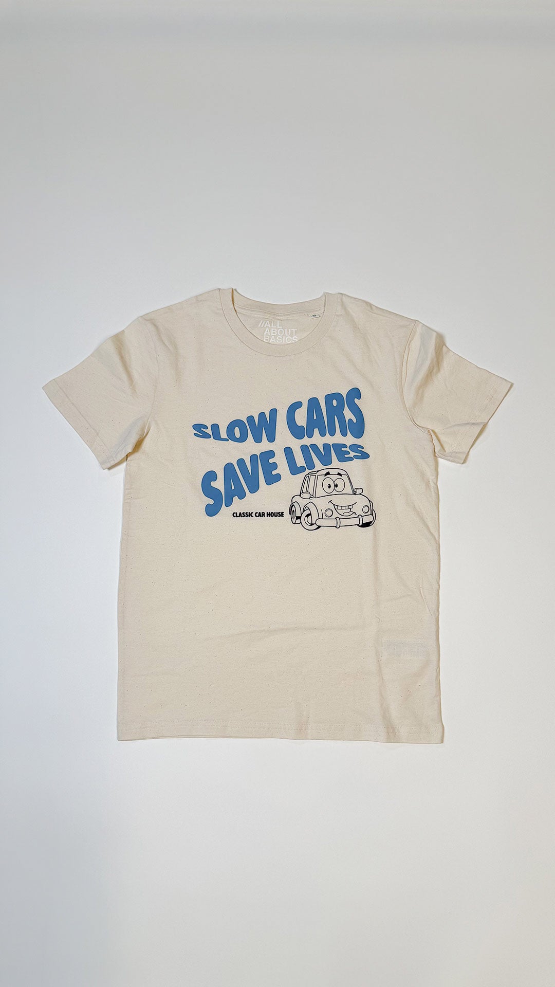 Slow Cars Save Lives Tegning T-Shirt Beige