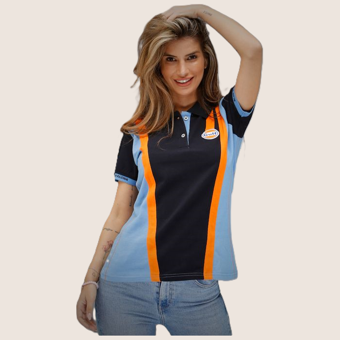 Lady Gulf Racing Team Polo Navy Blue – Gulf Racing Team polo til kvinder i navy blå, klassisk og stilfuld.