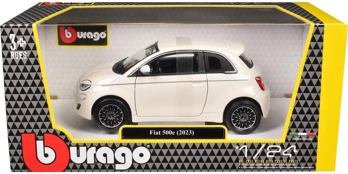 Bburago Fiat 500e 1:24 modelbil med detaljeret karrosseri og realistisk interiør