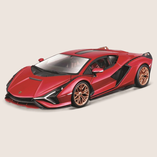 Bburago Lamborghini Sián FKP 37 1:24 bilmodel i rød med detaljeret og autentisk Lamborghini-design
