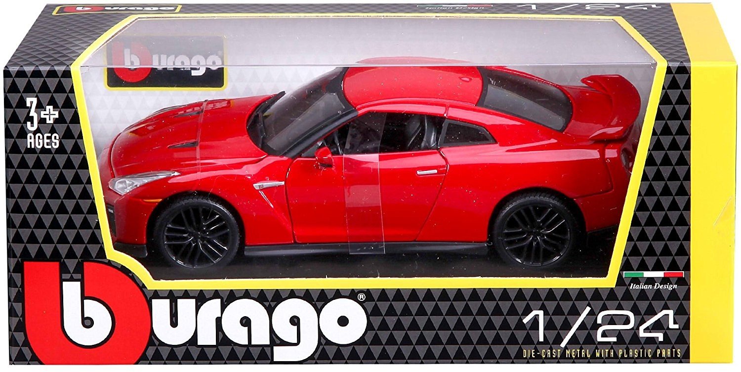 Bburago Nissan GT-R 2017 1:24 bilmodel i rød med autentisk design og detaljeret karrosseri