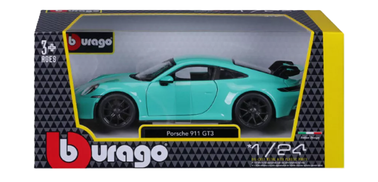 Bburago Porsche 911 GT3 2021 1:24 bilmodel i blå med detaljeret og autentisk Porsche-design
