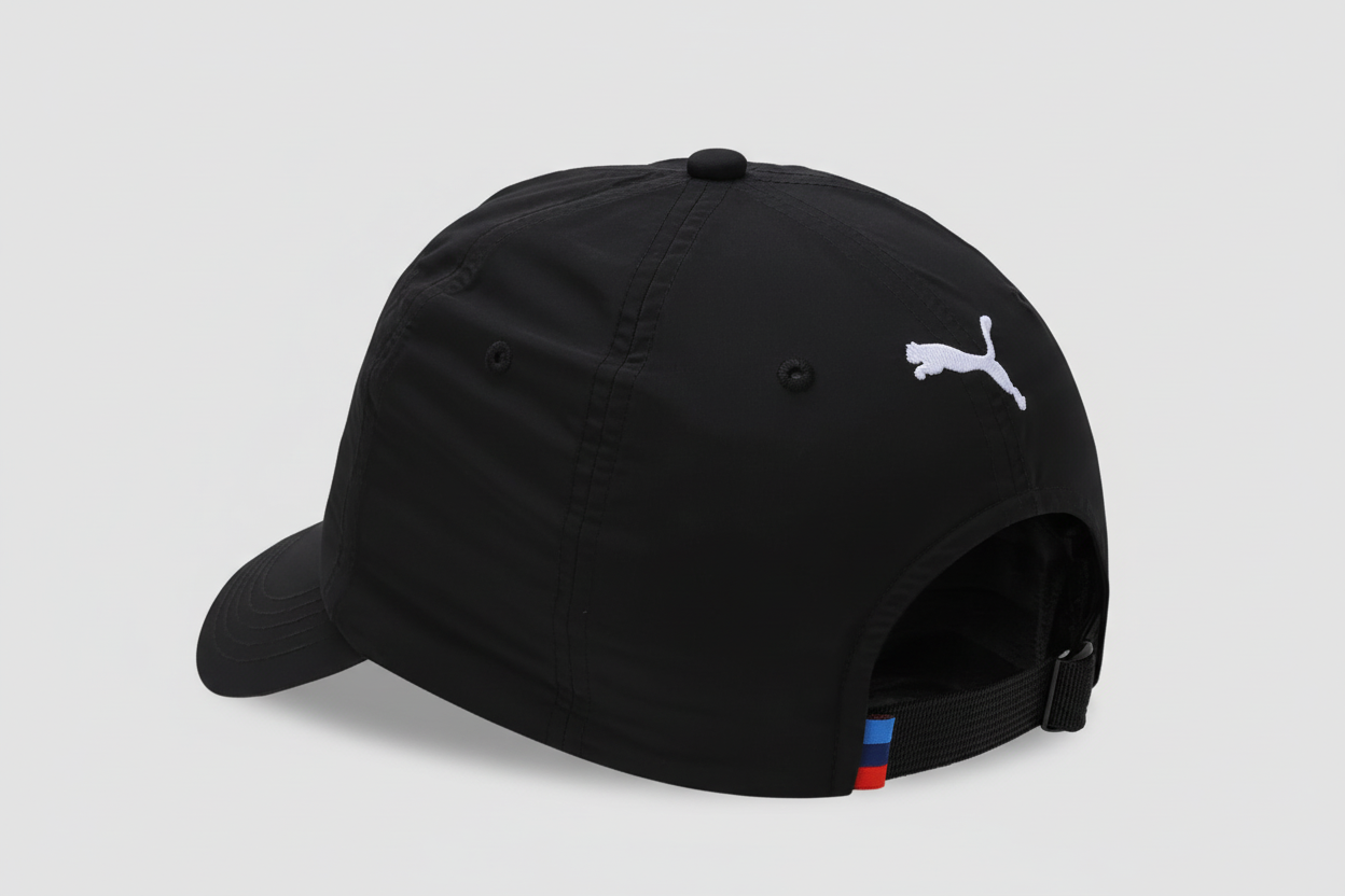 BMW MMS Heritage BB Cap i sort fra Puma med broderet BMW M-logo og justerbar pasform