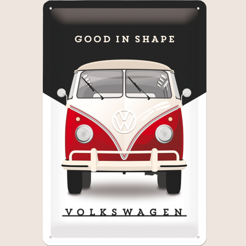 Volkswagen “Good in Shape” Metalskilt 20×30 cm fra Nostalgic Art – retroinspireret metalplade med klassisk VW design og positivt budskab. Perfekt til garagen eller som dekorativ statement-stykke.