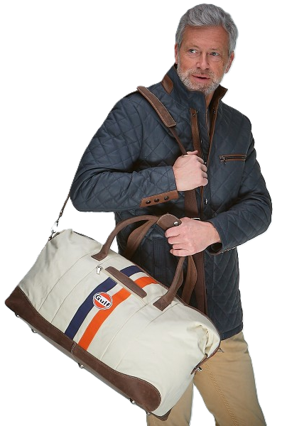 Gulf Leather Travelbag Light Beige Large – Stor og rummelig rejsetaske i lys beige læder med ikoniske Gulf-detaljer. Ideel til længere rejser med både stil og funktionalitet.