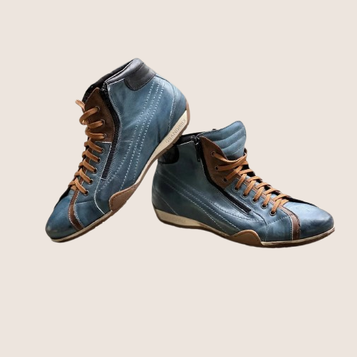 GPO Hi-Top Sneakers Monza – Indigo-blå høje sneakers inspireret af klassisk motorsport. Komfortable og stilfulde med vintage racing-look.