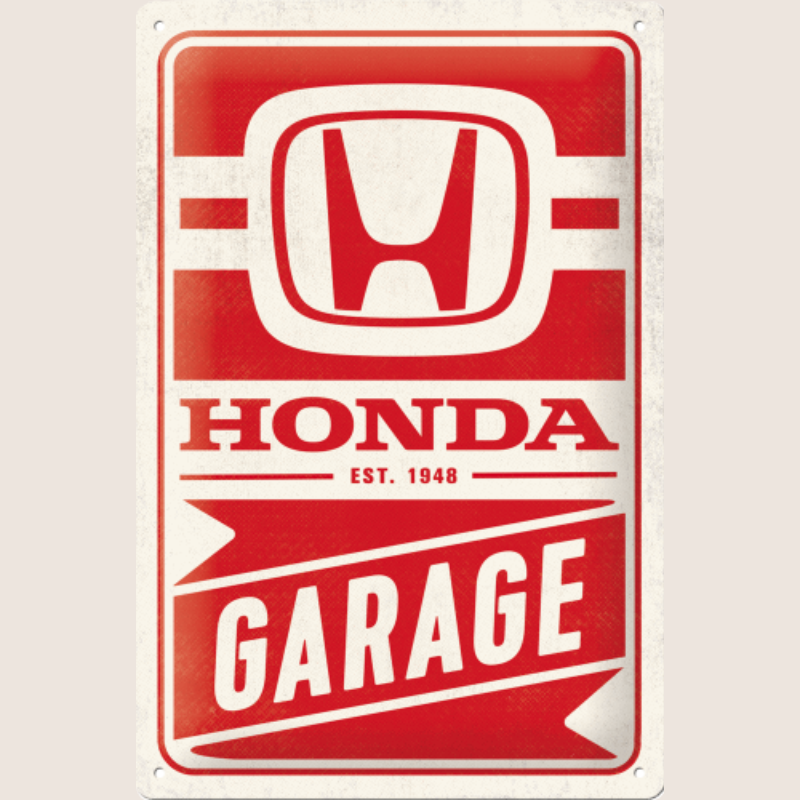 Honda Garage Est 1948 tin-skilt 20x30 cm med retro design og Honda-logo