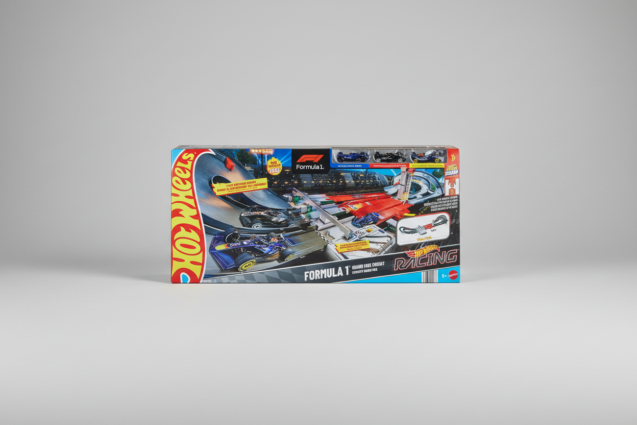 Hot Wheels Grand Prix track set inspireret af Formel 1 med højhastighedsbaner