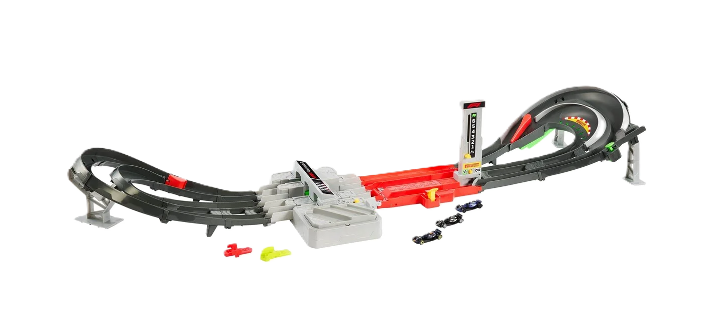 Hot Wheels Grand Prix track set inspireret af Formel 1 med højhastighedsbaner