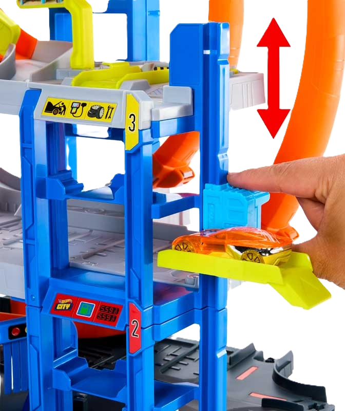 Hot Wheels City Mega Loop Garage med loops og stunt-funktion til Hot Wheels-biler