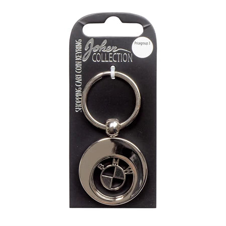 Car logo circular keychain - Metal keychain with iconic car brand in the center and detachable coin for use in shopping carts. Practical and stylish accessory for car enthusiasts.